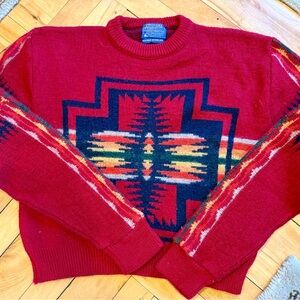 Pendleton Red and Navy Patterned Crewneck Sweater